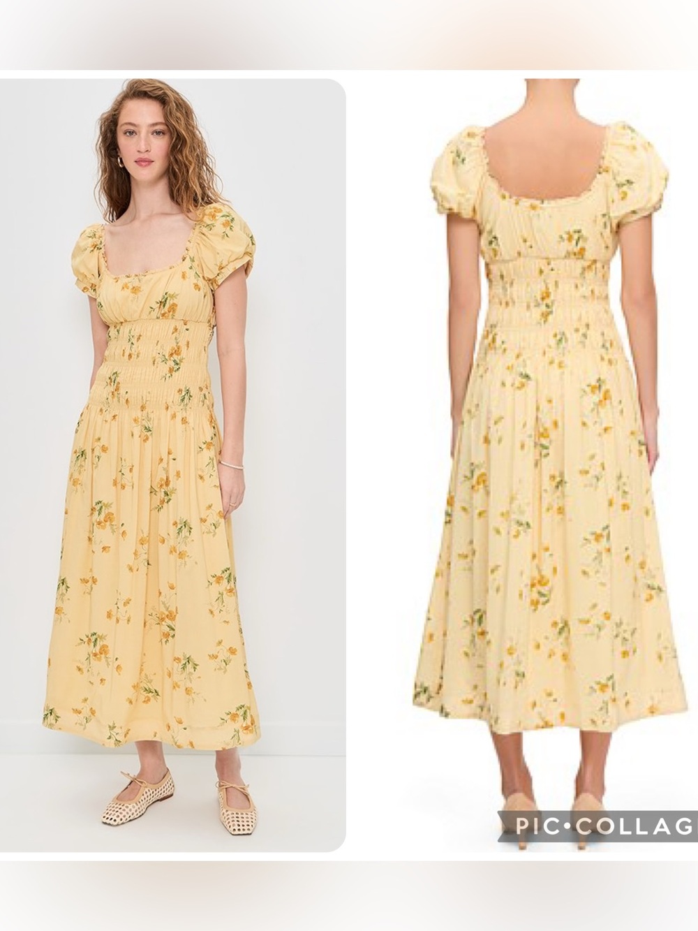 Nwt Reformation Riva Shirred Midi Dress in Mercy Yellow Floral Size Small